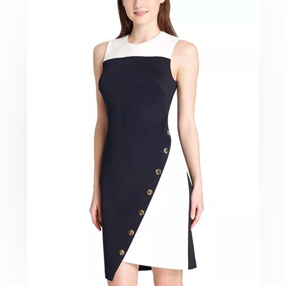 TOMMY Hilfiger Colorblocked Asymmetrical Dress Navy Nautical SZ 10 NWT